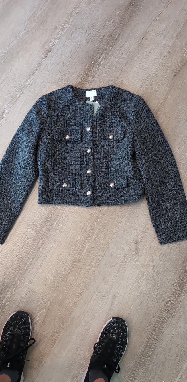 H&M Charcoal Tweed Pearl-Button Jacket